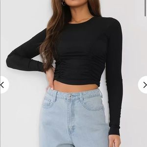 Missguided Black Fine Rib Ruched Front Crop Top